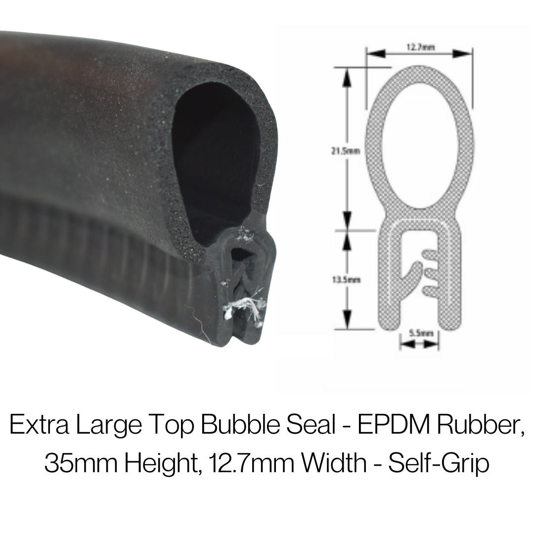 COR 047 35mm x 12.7mm Grip Panel EPDM Large Top Bubble Seal Edge Trim – 4mm Self-Grip Flexible Seal - Corseal