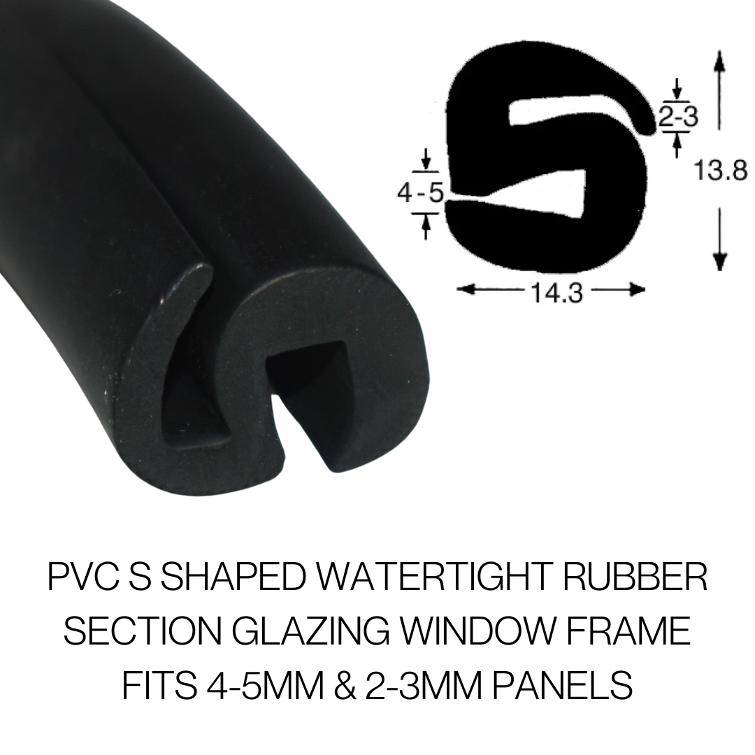 COR 884-4.5 EPDM S-Shaped Glazing Rubber Seal – 13.8mm x 14.3mm, Fits 4.5mm & 2–3mm Panels - Corseal