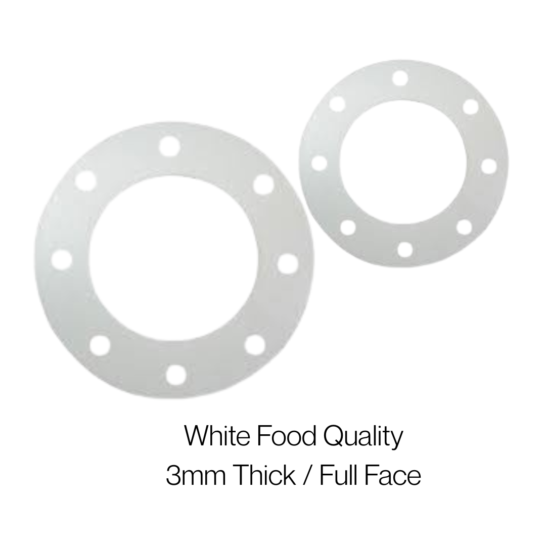 White Food Quality Rubber Gaskets 3mm Thick (Full Face) Sizes 10' to 24' - Corseal