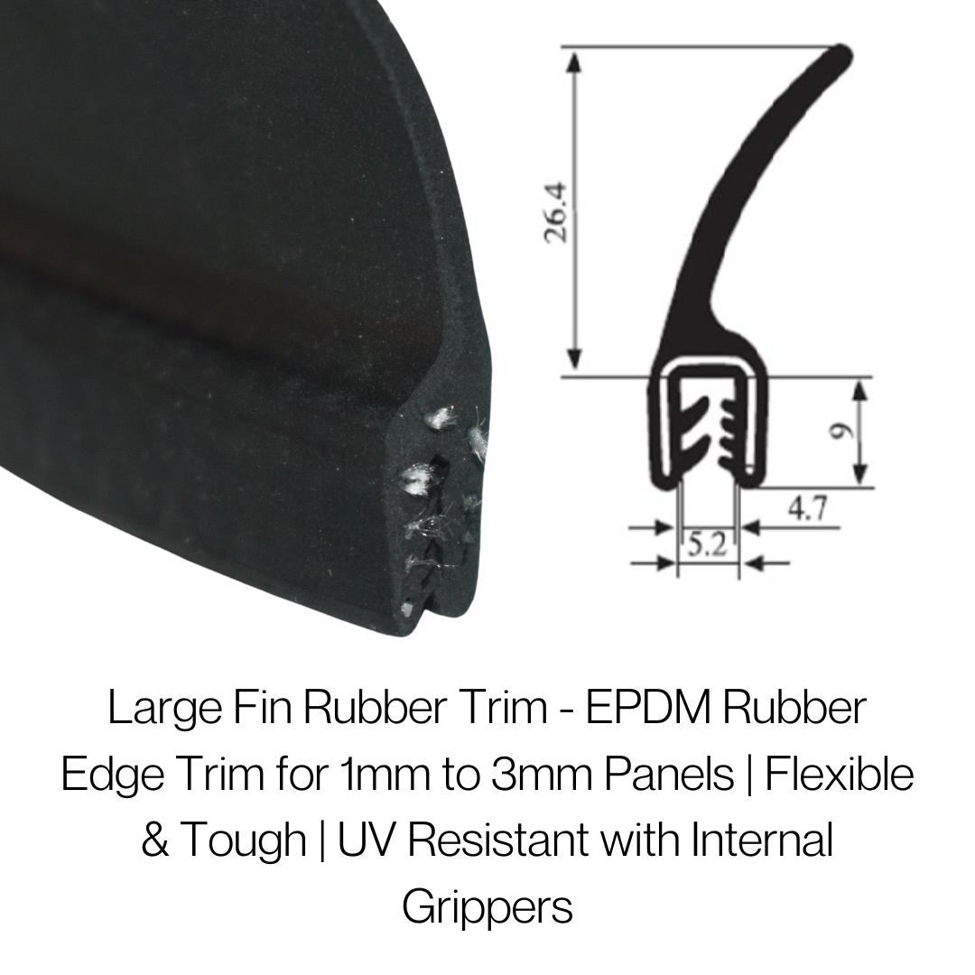 COR 4800 Large Finned EPDM Rubber Seal – 26.4mm x 9mm x 5.2mm, Fits 1mm–3mm Panels - Corseal