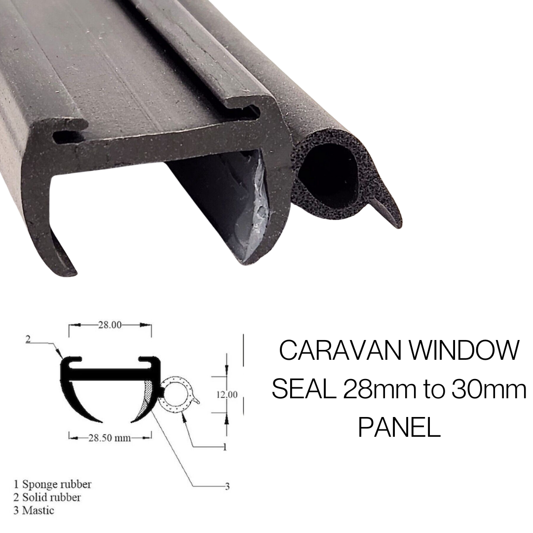 COR11 Caravan & Motorhome Window Rubber Seal with Grey Insert – Fits 28–30mm Panels - Corseal