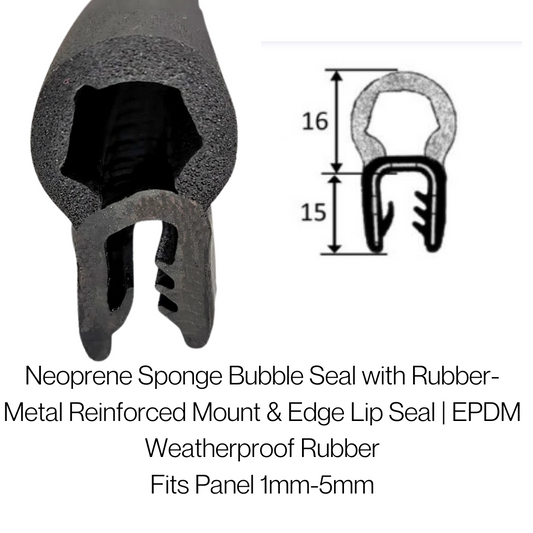 COR 032 Neoprene Sponge Bulb with EPDM Edge Trim with Self Grip (Fits 1-5mm Panel Thickness) Priced Per Metre - Corseal