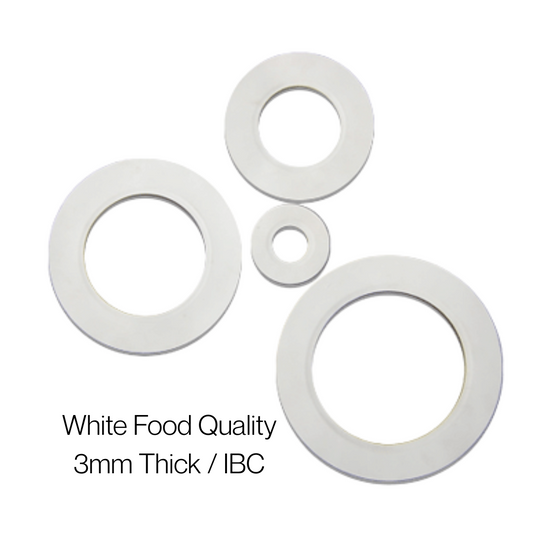 White Rubber Gaskets 3mm IBC | 1/2' to 8' | Food Grade, Non-Marking, FDA Approved