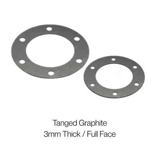 Tanged Graphite Gasket 3mm thick | Full Face | 1/2'-24' | High Temp & Chemical Resistant | Stainless Steel Tanged Insert