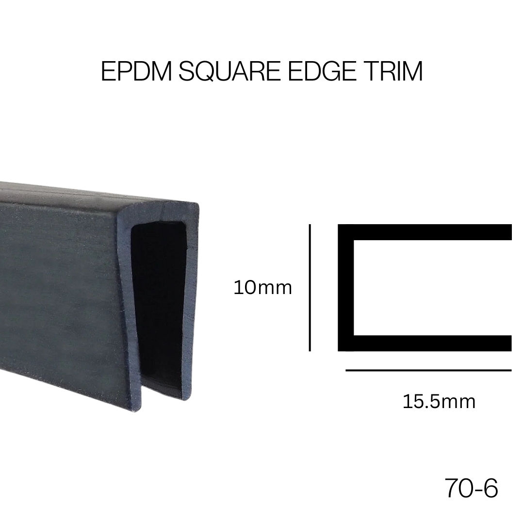 COR 70-6 6MM EPDM SQUARE U CHANNEL EDGE TRIM : PANEL FITS UP TO 6MM - Corseal