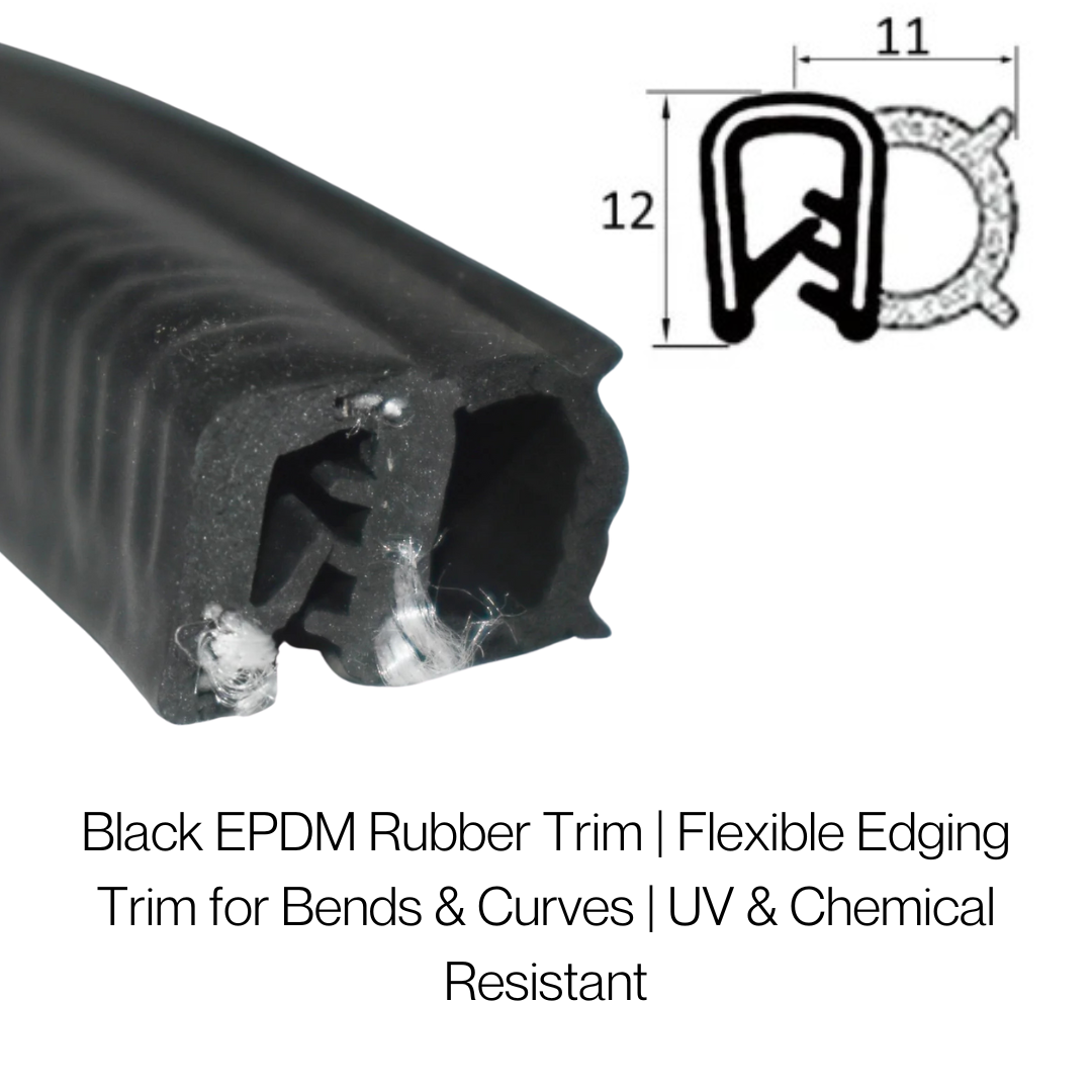 COR 116 12mm x 11mm PVC Side Seal Edge Trim with Self-Grips – Fits 1mm to 3mm Panels - Black - Weatherproof - Priced Per Meter - 50m Coils Available - Corseal