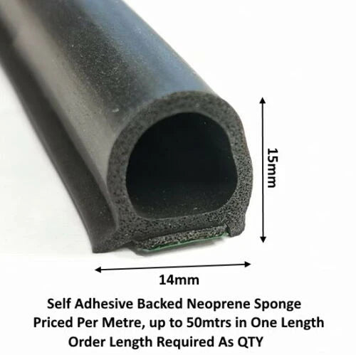 CORSA.011 15mm x 14mm Self Adhesive Neoprene 'Eared' Rubber 'D' Section - Corseal