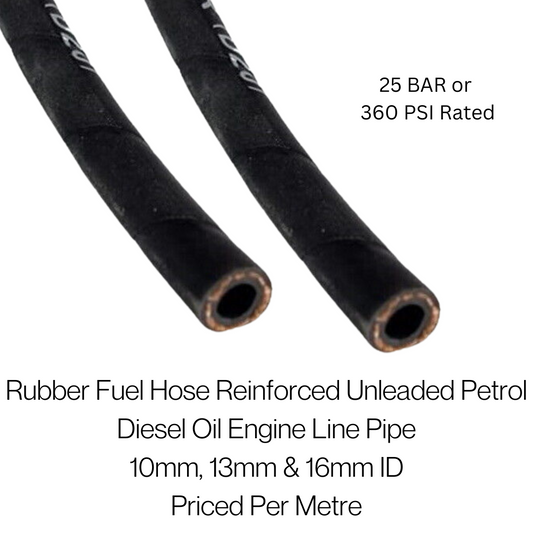 Black Rubber Reinforced Fuel Hose – Power Steering; Oil Hose – 10mm, 13mm, 16mm – Priced Per Metre - Corseal