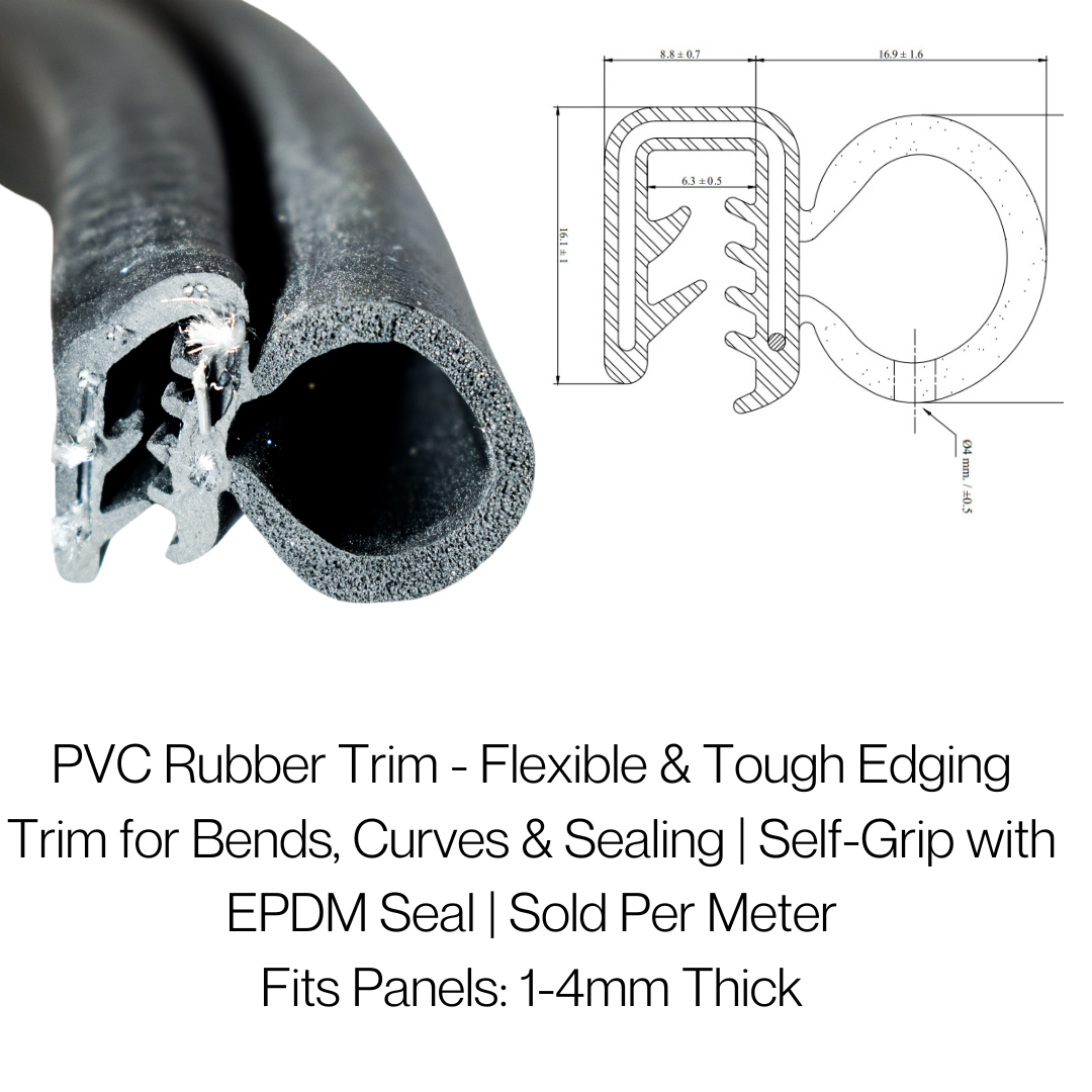 COR A1.045 PVC EDGE TRIM SIDE SEAL WITH SELF GRIP SEAL AND SPONGE BULB