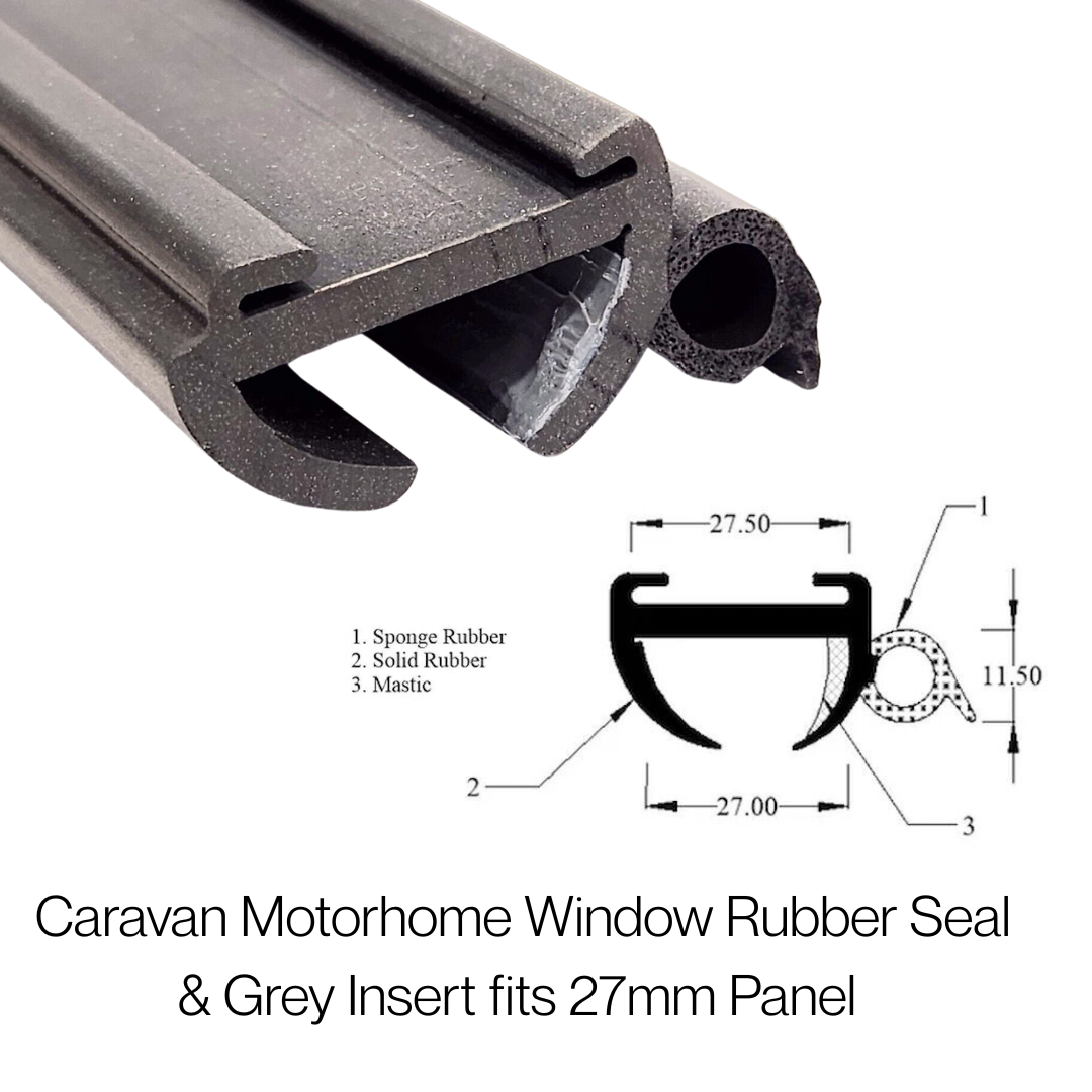 COR03 Caravan & Motorhome Window Rubber Seal with Grey or white Insert – Fits 27mm Panels - Corseal